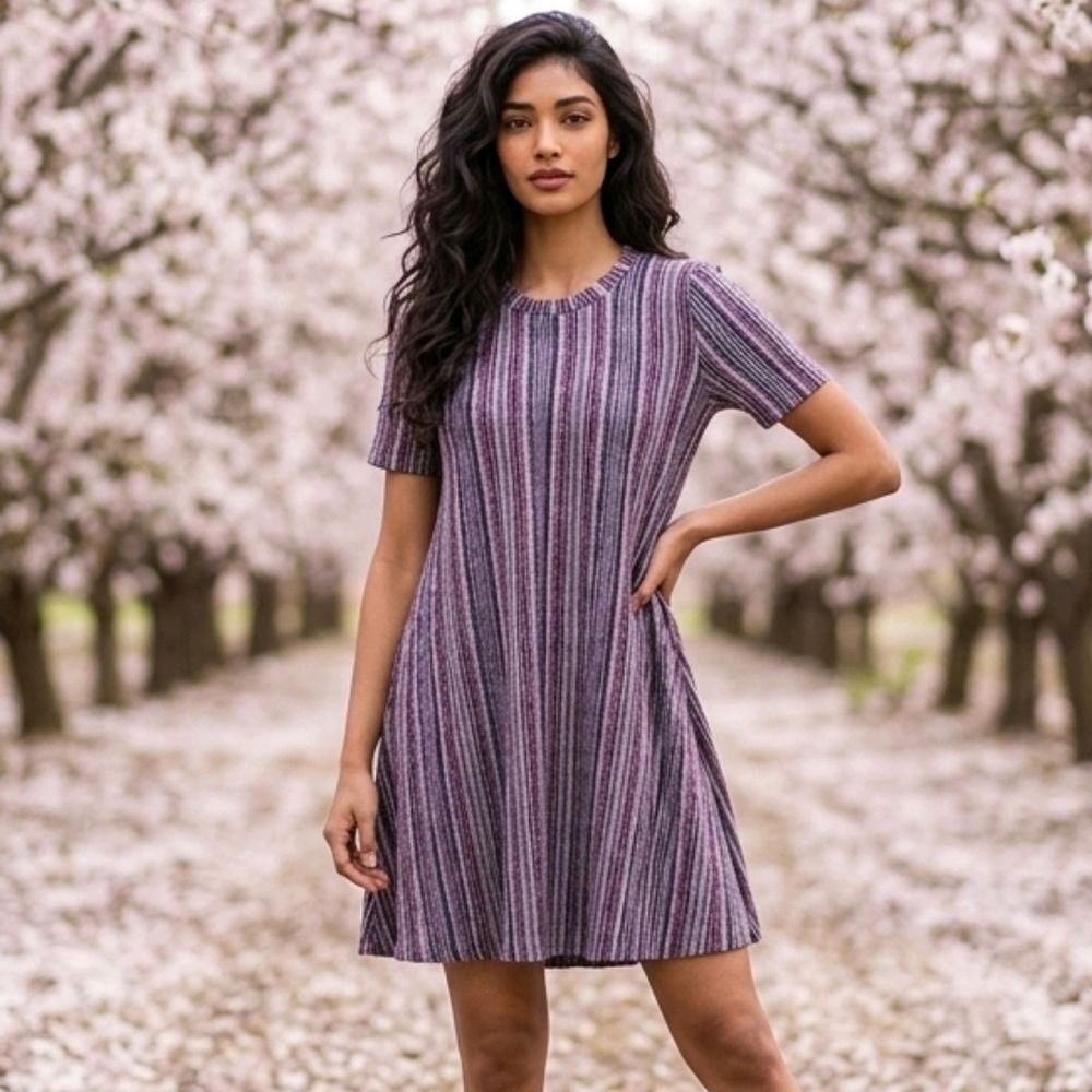 BCBGeneration Striped A-Line Dress Small Blue Retro Jersey Swing Mini Mod Retro